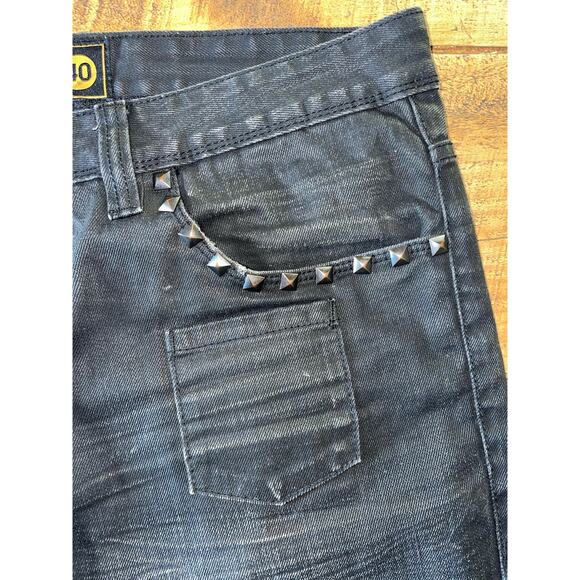 Mens Akoo Black Moto Studded Zipper Biker Goth Rock Relaxed Jeans Size‎ 40 - Picture 4 of 13